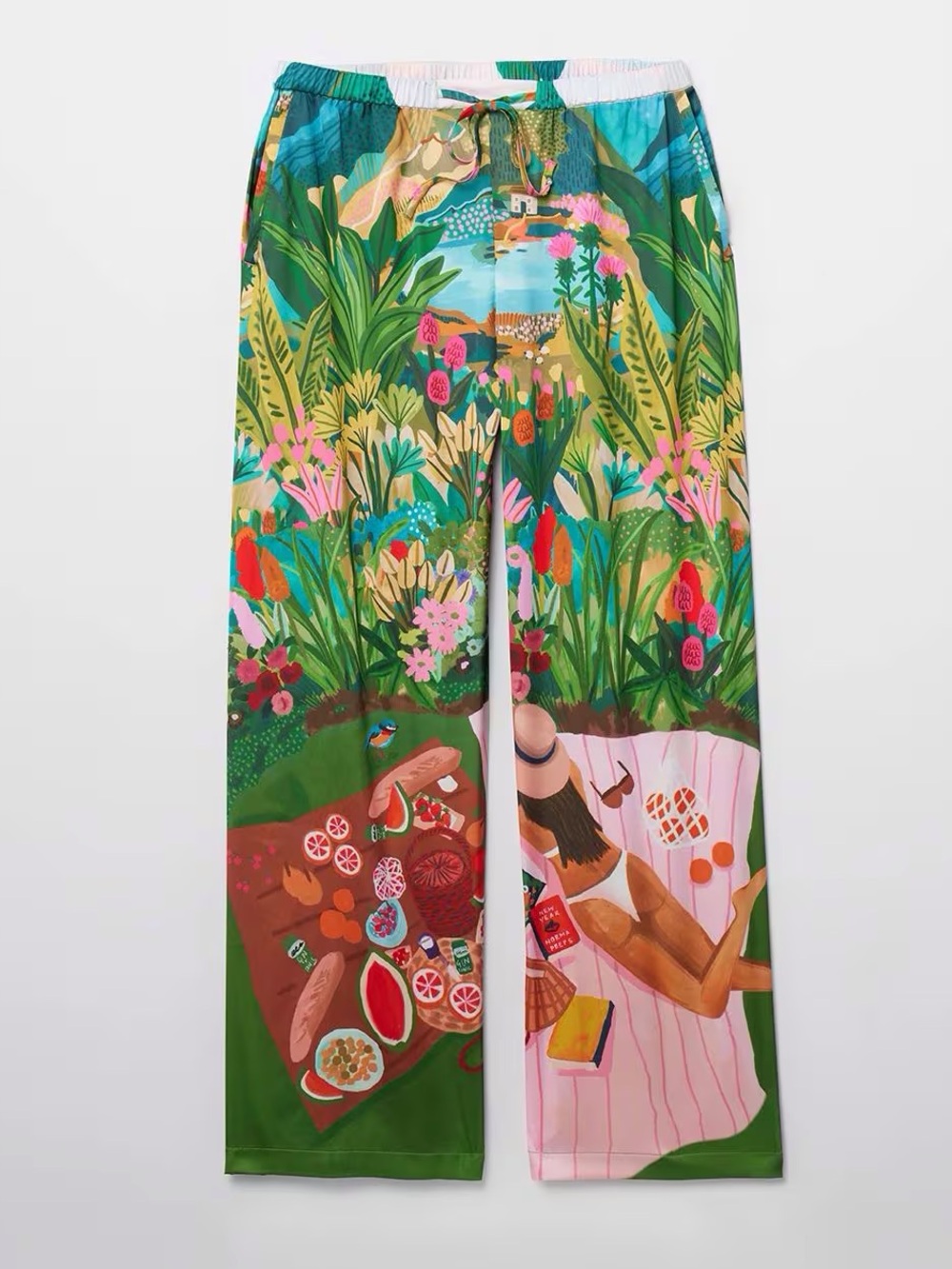 Soma Multicolor Botanical Picnic Print pj pajama satin pants size medium